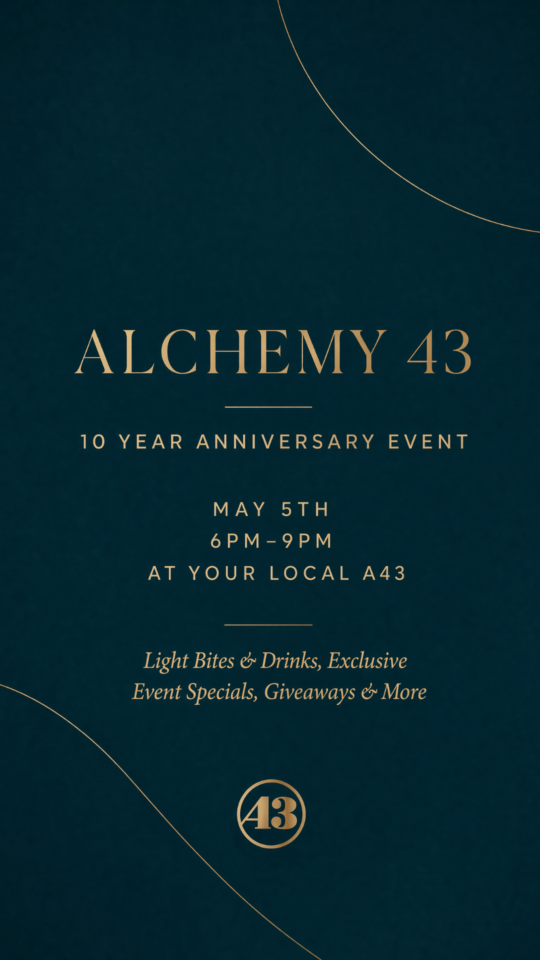 Alchemy 43 ten-year anniversary event invitation
