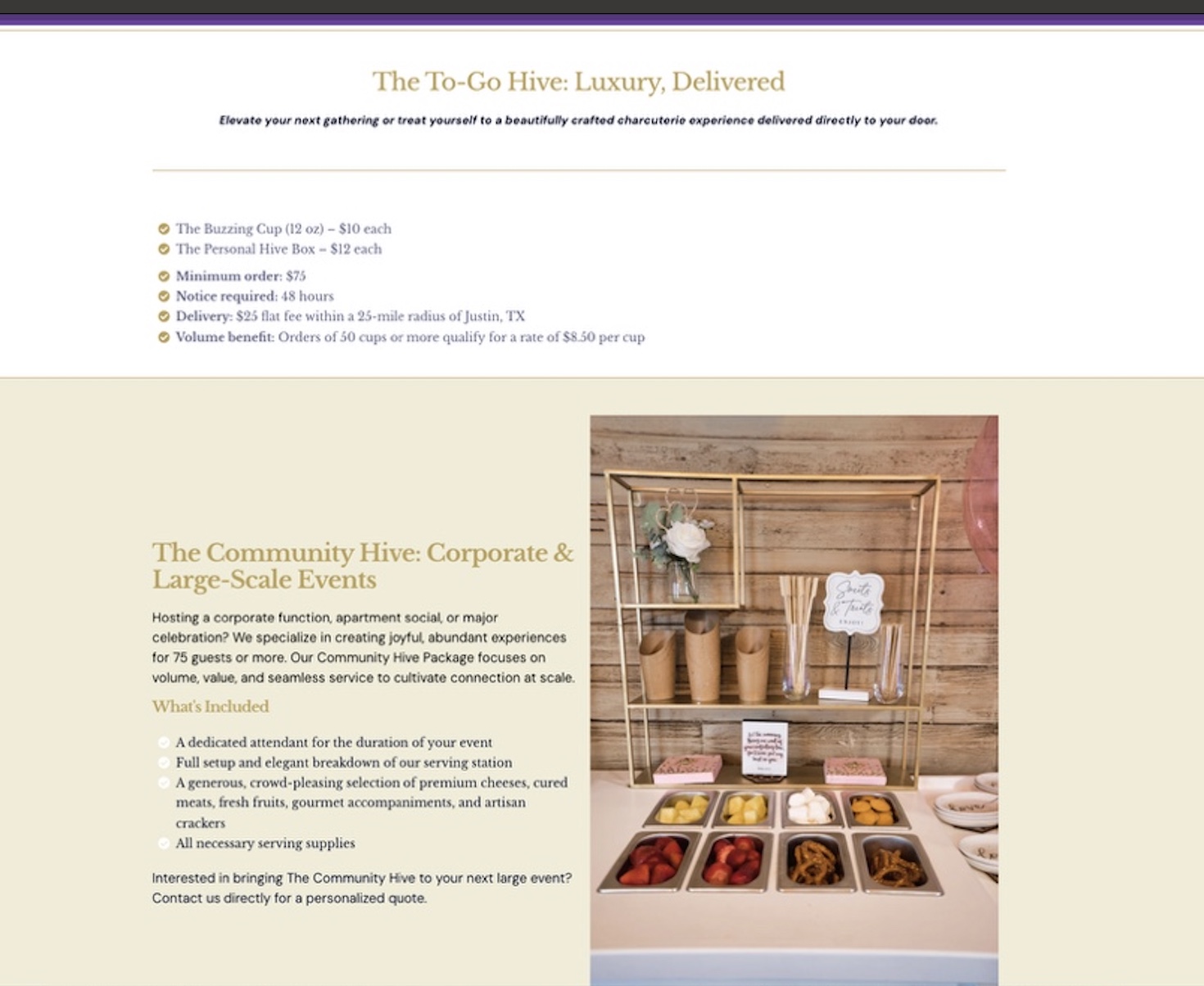 Before screenshot of original Brie's Bee Hive services section
